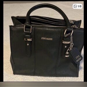 Steve Madden Black Tote with Silver Padlock Accent